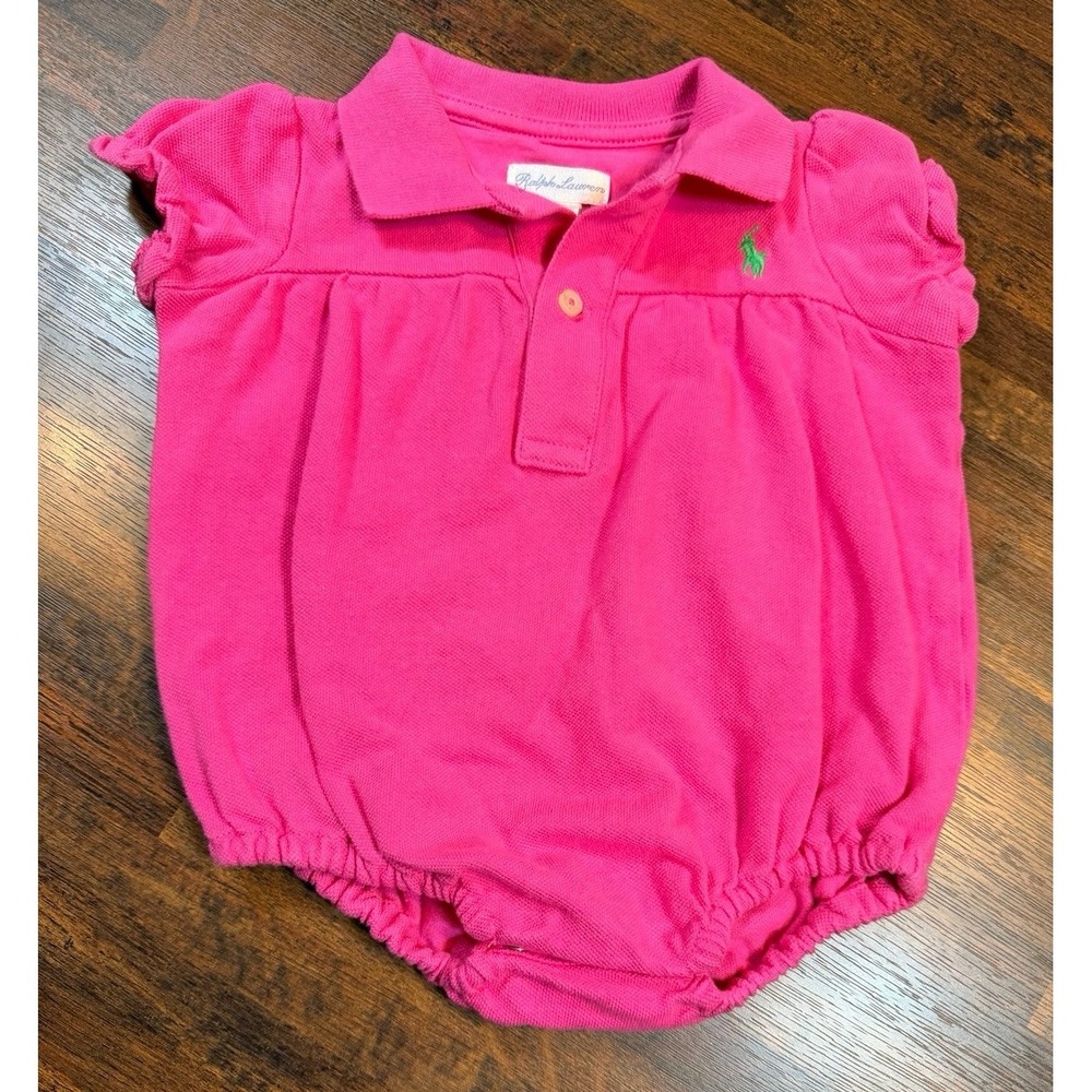 Vintage baby Ralph Lauren bubble one piece outfit. Pink w/ horse logo size 6 Mo